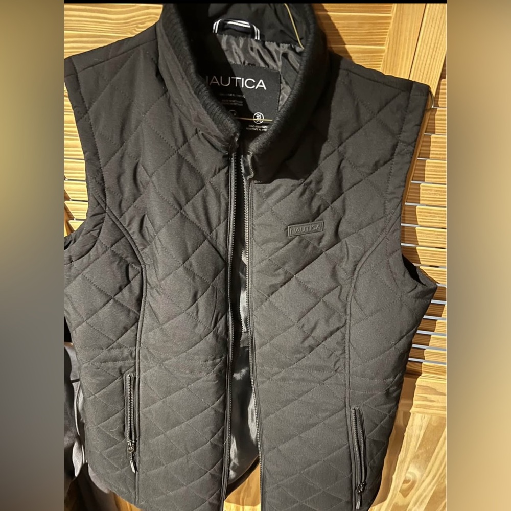 Nautica Black Quilted Vest with Stand-Up Collar